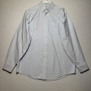 LL Bean Mens Button Down Shirt 15 1/2 Large Wrinkle Resistant Blue Stripe Cotton